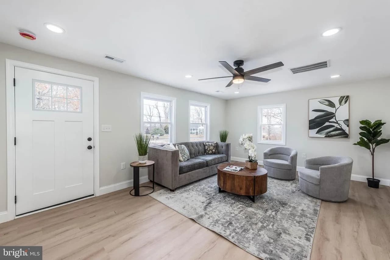Walters Mill living room with windows framing the seating area